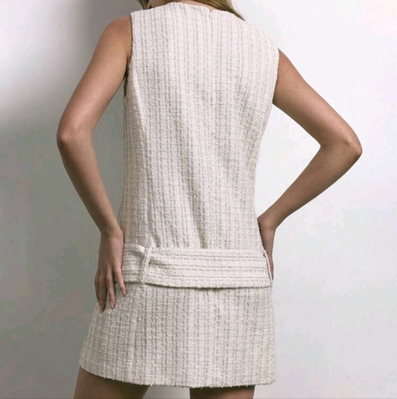 New Winter Retro Apricot Tweed Mini Dress, Elegant Luxury Vintage Suitable - Picture 4 of 4